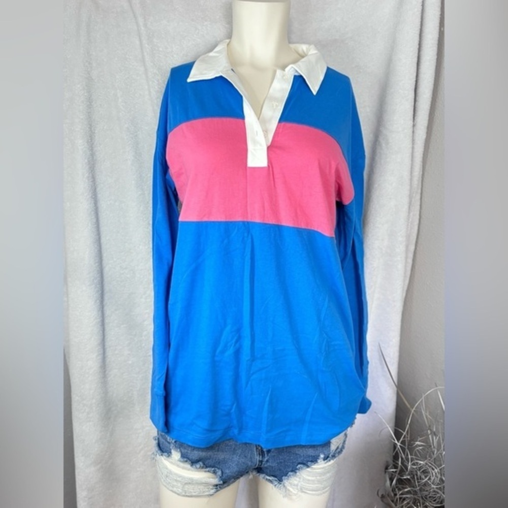 Arizona Jean Co Rugby Shirt Color Block Long Sleeve Cotton Top Size S